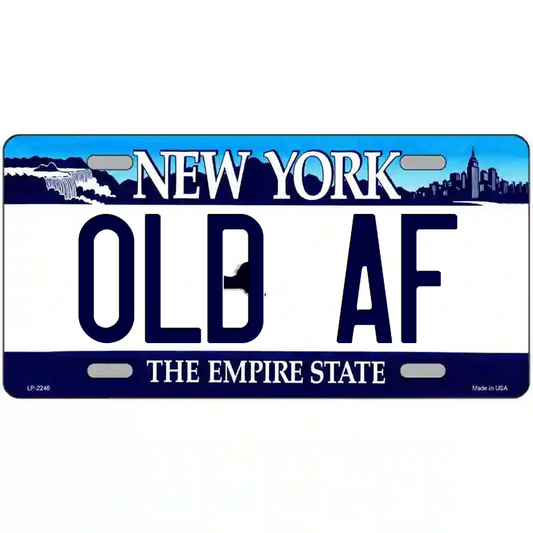 Old AF New York Blue Metal Sign