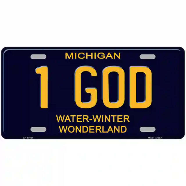 1 God Michigan Blue Metal Sign