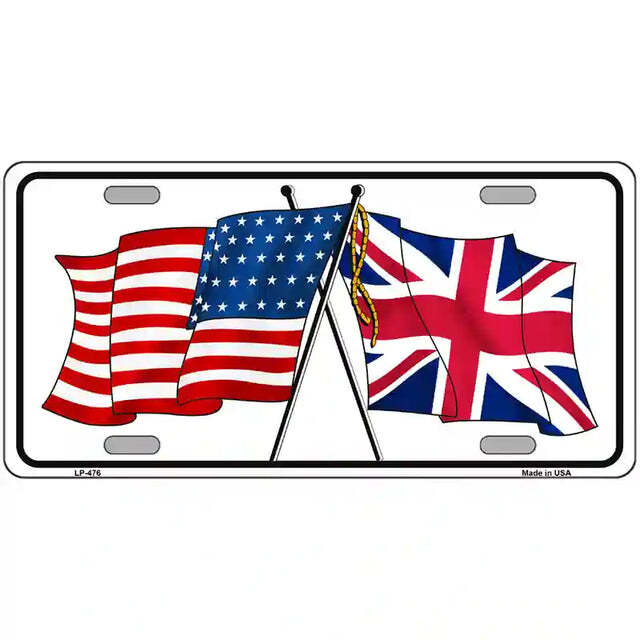 Britain American Flags Crossed Metal Sign