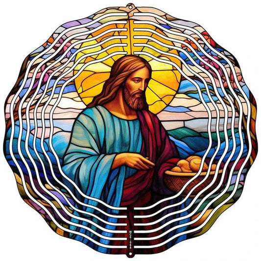 Jesus Stained Glass Look Metal Wind Spinner