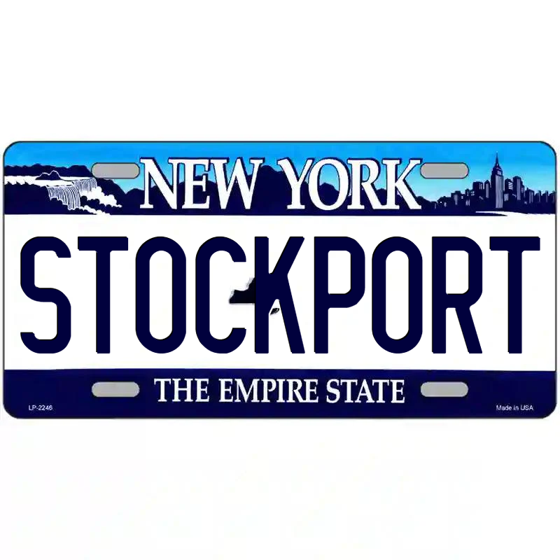 Stockport New York Blue Metal Sign