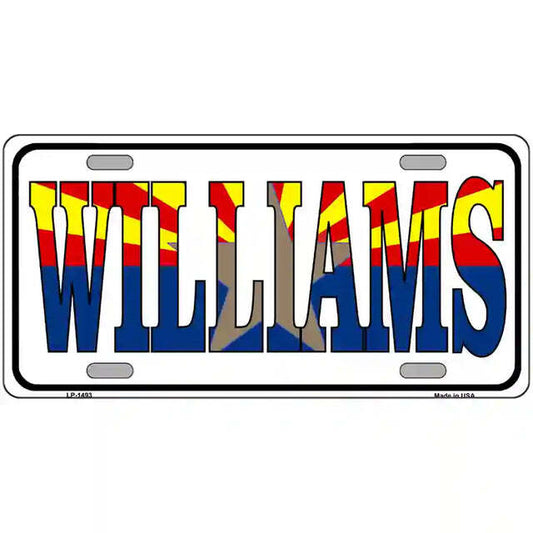 Williams Arizona Flag White Metal Sign