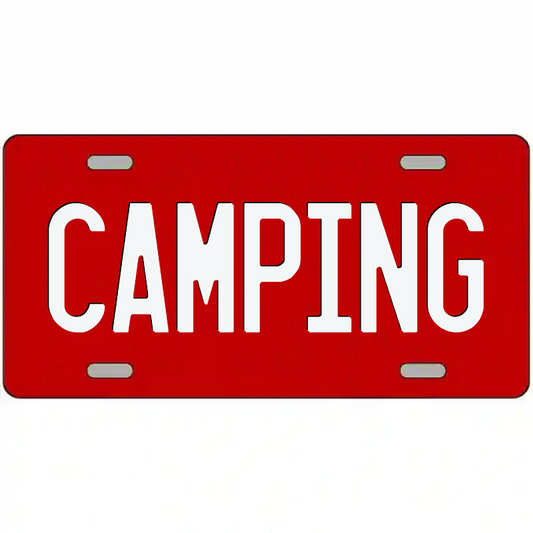 Camping White on Red Metal Sign