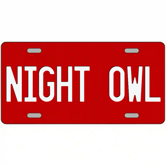 Night Owl White on Red Metal Sign