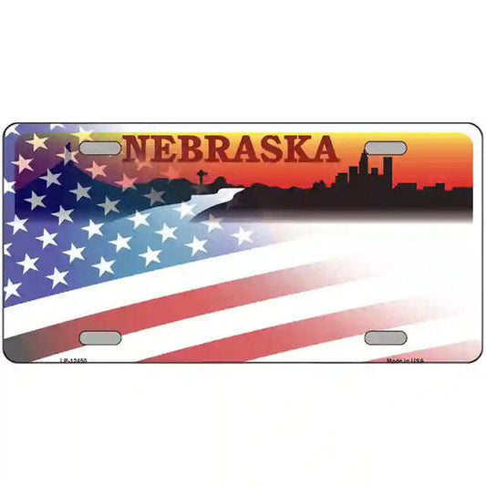 Nebraska Amber Waves with American Flag Metal Sign