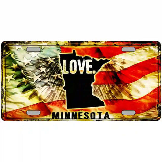 Minnesota Love American Flag Metal Sign