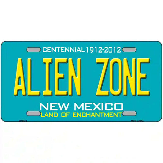 Alien Zone New Mexico Teal Metal Sign