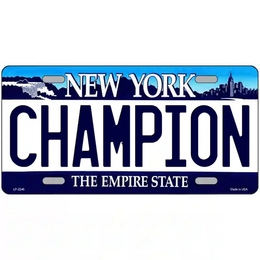 Champion New York Blue Metal Sign