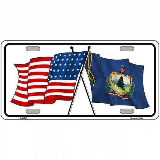 Vermont American Flags Crossed Metal Sign