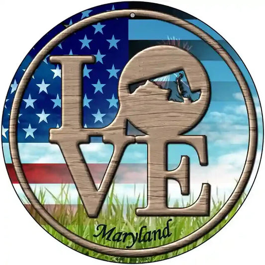 Love Maryland 12" Circle Metal Sign