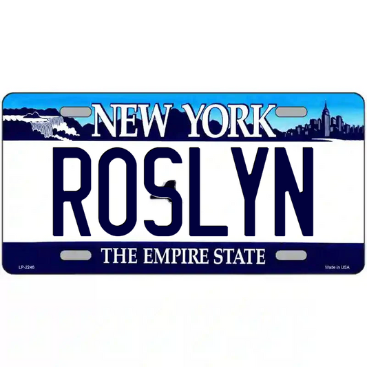 Roslyn New York Blue Metal Sign