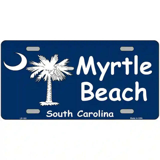 Myrtle Beach South Carolina Palmetto Tree Flag Blue Metal Sign