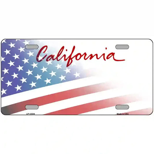 California with American Flag Metal Sign