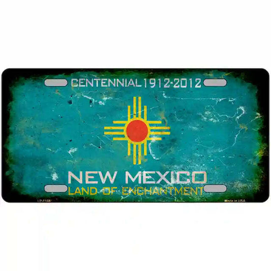 New Mexico Rusty Look Flag Teal Metal Sign