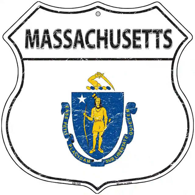 Massachusetts Flag Highway Shield Metal Sign
