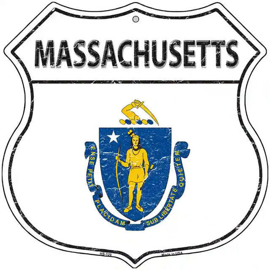 Massachusetts Flag Highway Shield Metal Sign