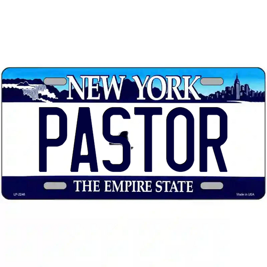 Pastor New York Blue Metal Sign