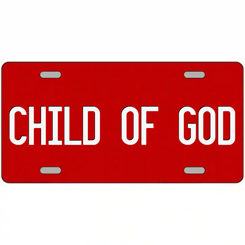 Child of God White on Red Metal Sign