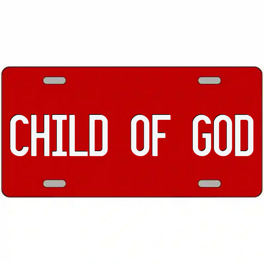 Child of God White on Red Metal Sign