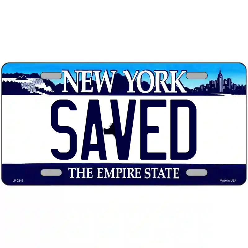 Saved New York Blue Metal Sign