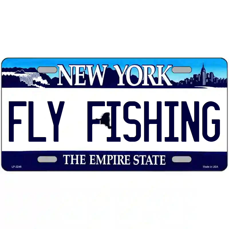 Fly Fishing New York Blue Metal Sign