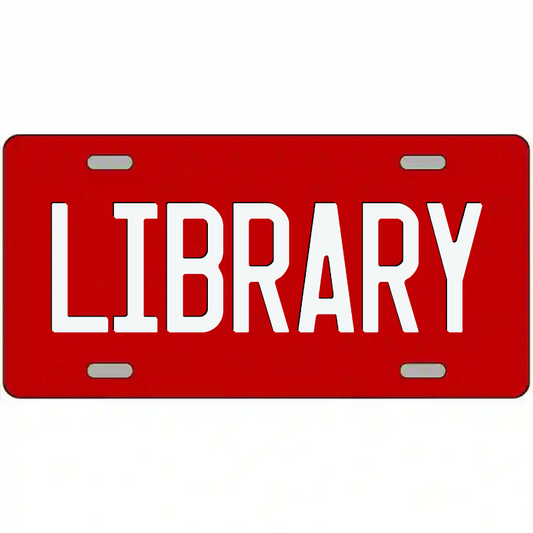 Library White and Red Metal Sign