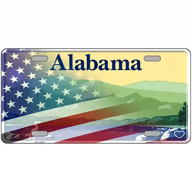 Alabama American Flag Metal Sign