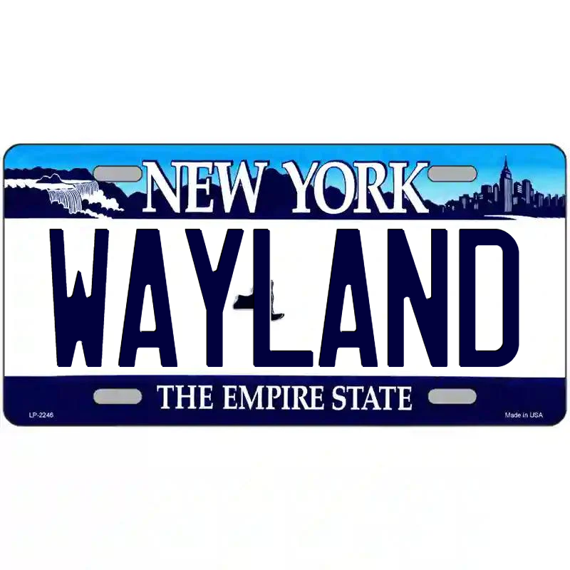 Wayland New York Blue Metal Sign