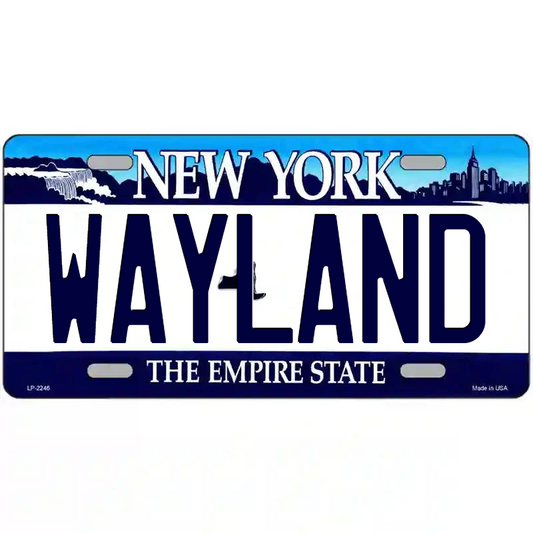 Wayland New York Blue Metal Sign