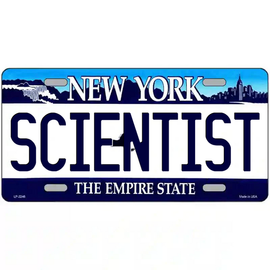 Scientist New York Blue Metal Sign