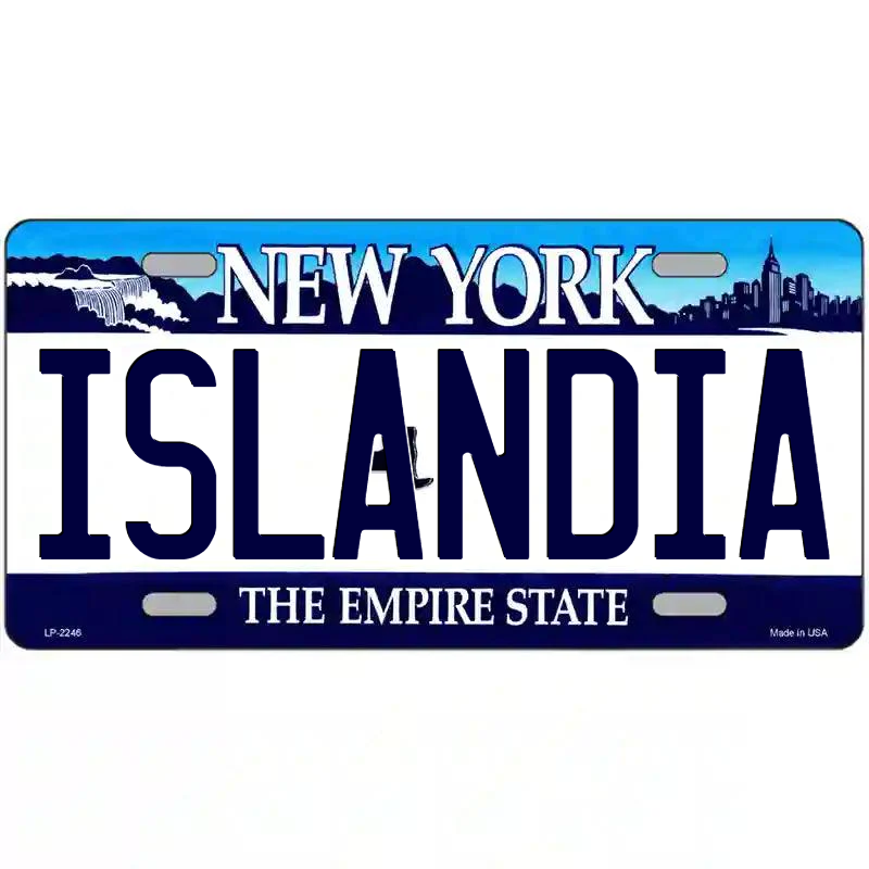 Islandia New York Blue Metal Sign