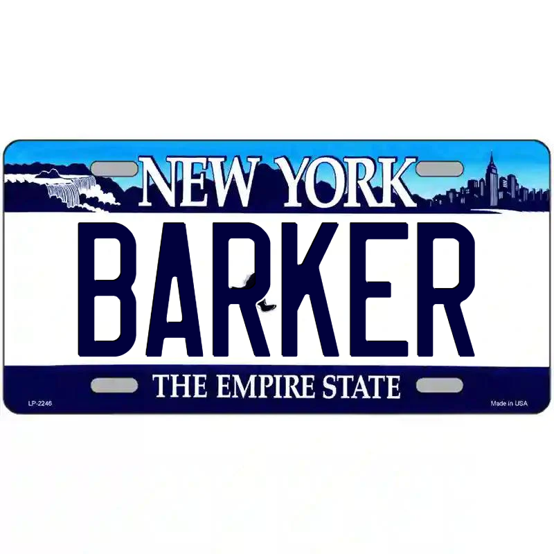 Barker New York Blue Metal Sign