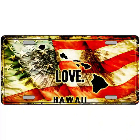Hawaii Love American Flag Metal Sign