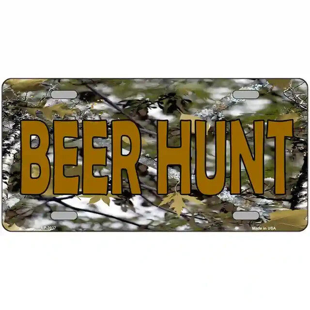 Beer Hunting Camo Metal Sign