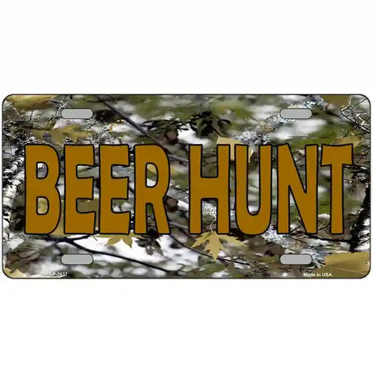 Beer Hunting Camo Metal Sign