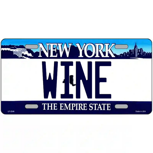 Wine New York Blue Metal Sign
