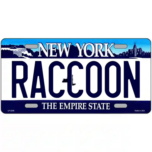 Raccoon New York Blue Metal Sign