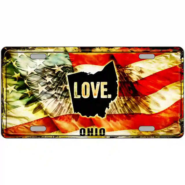 Ohio Love American Flag Metal Sign