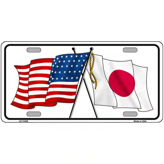 Japan American Flags Crossed Metal Sign