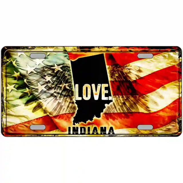 Indiana Love American Flag Metal Sign