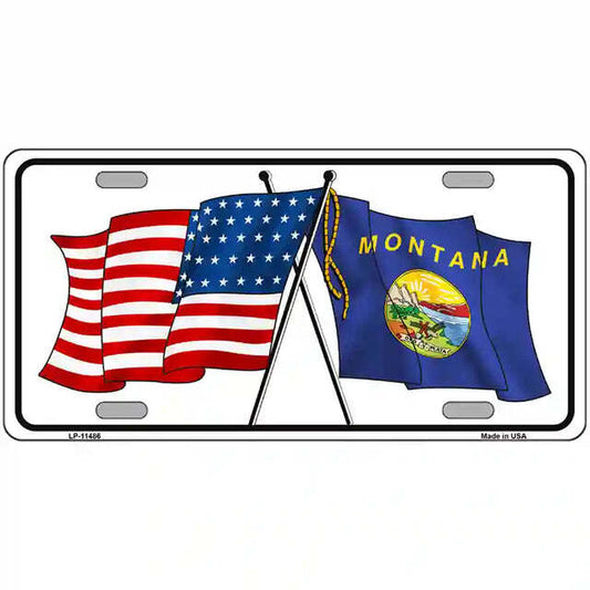 Montana American Flags Crossed Metal Sign