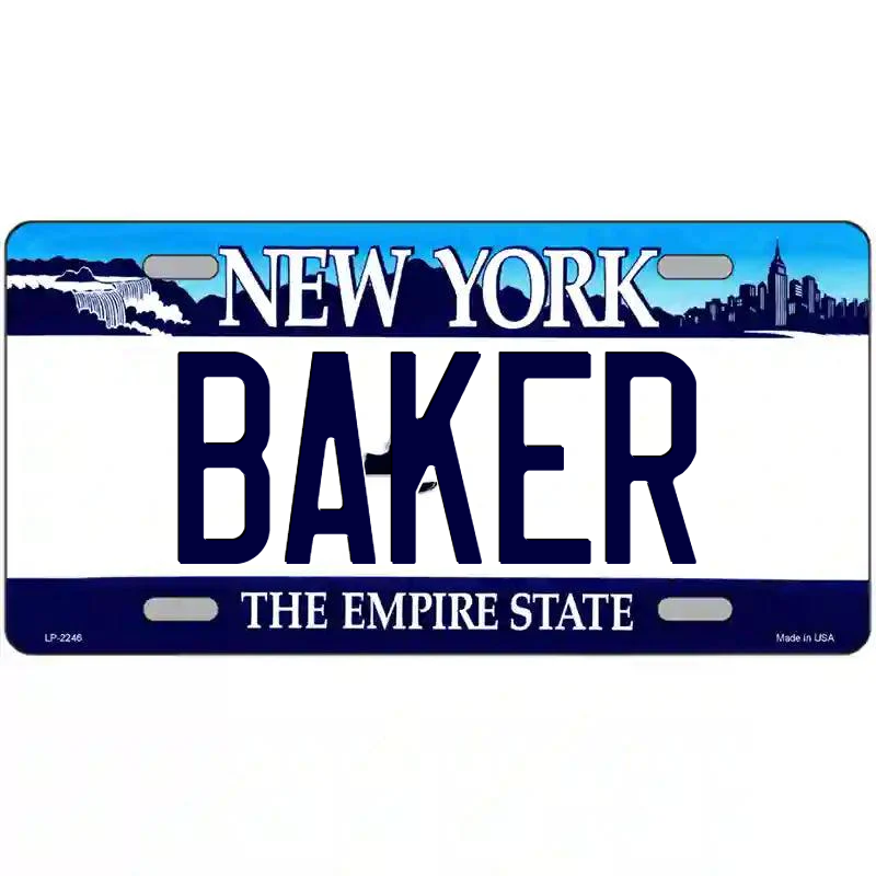 Baker New York Blue Metal Sign