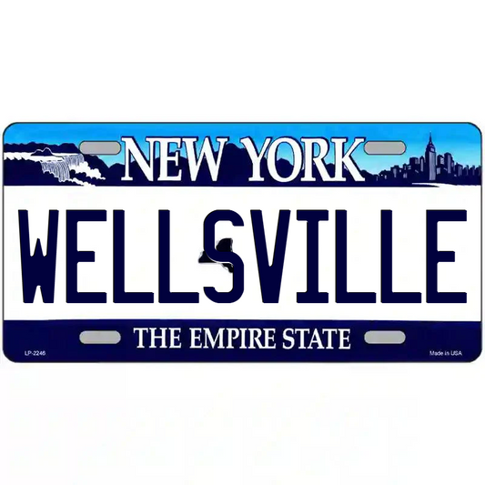 Wellsville New York Blue Metal Sign