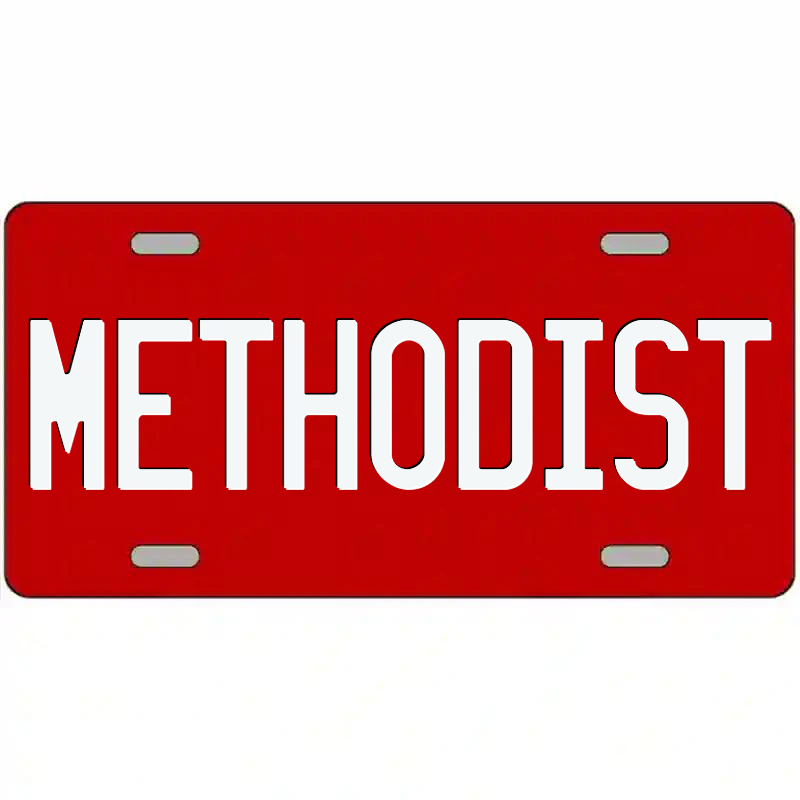 Methodist White on Red Metal Sign