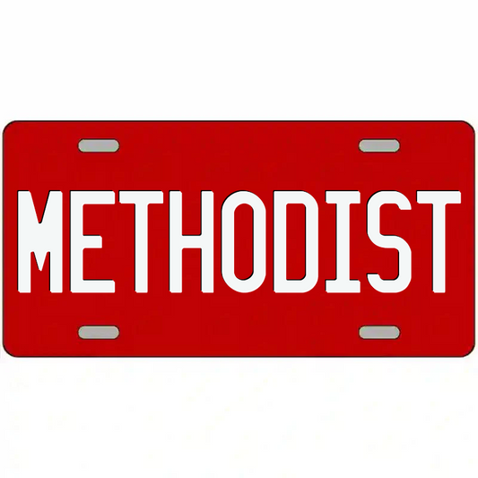 Methodist White on Red Metal Sign