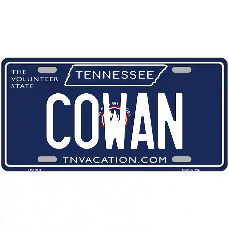 Cowan Tennessee Blue Metal Sign