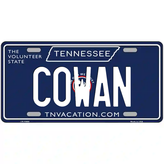 Cowan Tennessee Blue Metal Sign