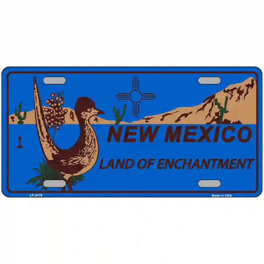 Roadrunner New Mexico Land of Enchantment Blue Metal Sign