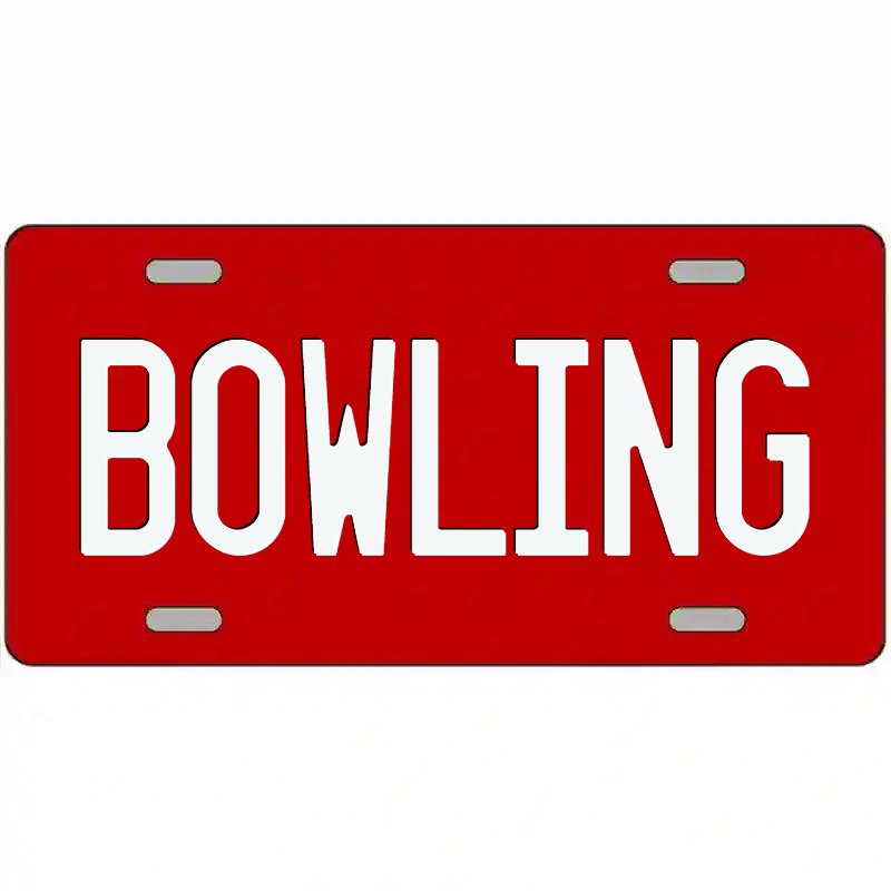 Bowling White on Red Metal Sign