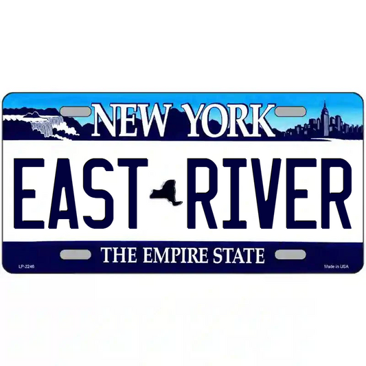 East River New York Blue Metal Sign
